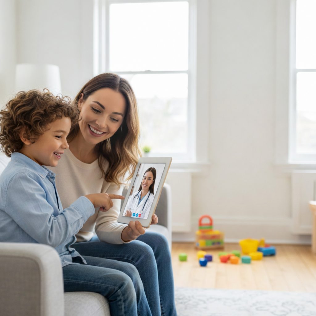 Pediatra online de Clínica Digital en consulta con una familia